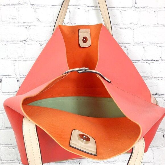 Guess Colorblock Pink Orange Faux Leather Zipper Tote Bag - Picture 7 of 9